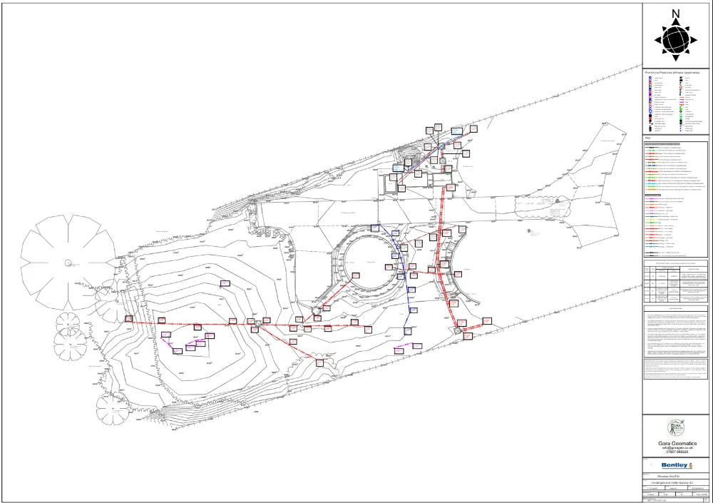 Gora Geomatics utility survey drawing with coloured service routes